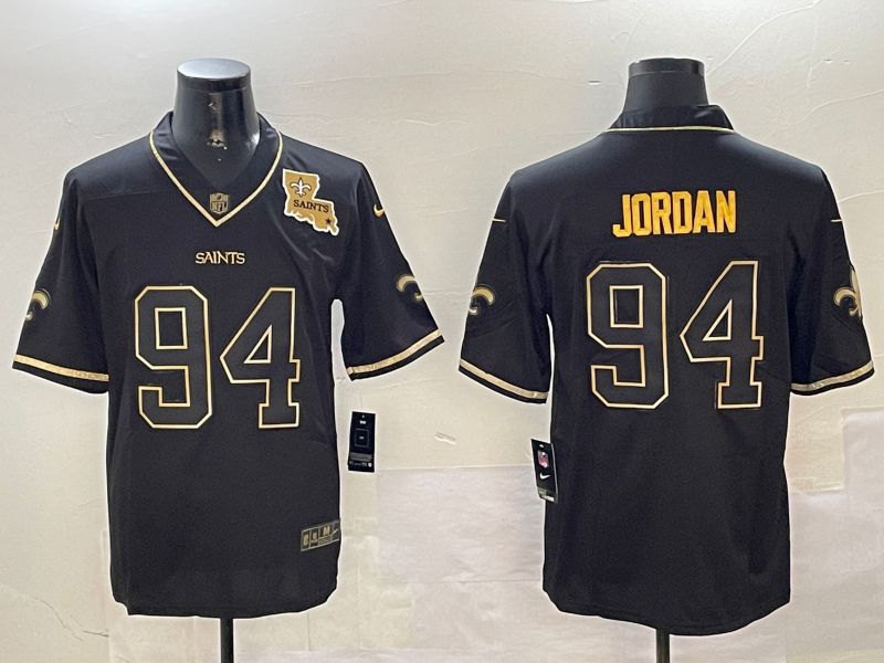 Men New Orleans Saints #94 Jordan Black Gold Throwback 2024 Nike Limited NFL Jersey style 2->washington redskins->NFL Jersey